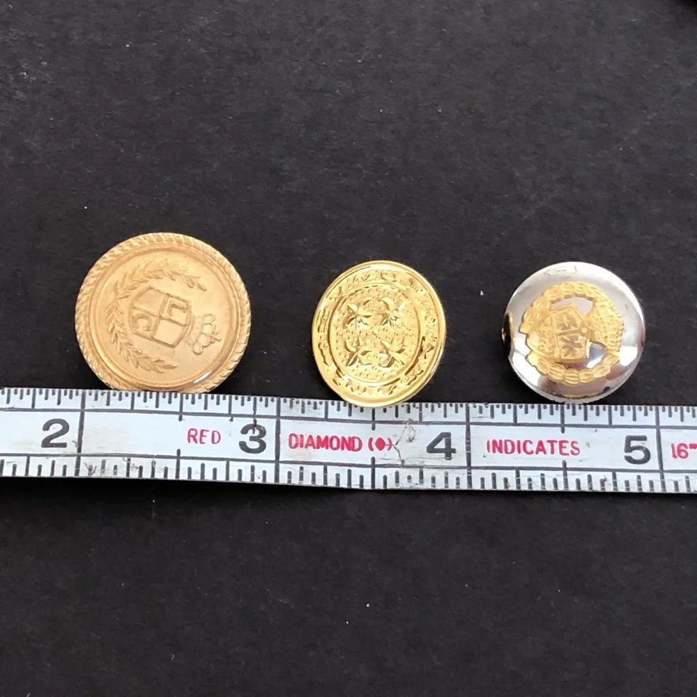 Vintage Military Uniform Carved Buttons, Gold Tone Lot of 9 Excellent